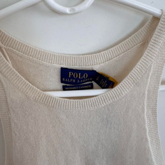 Polo Ralph Lauren Washable 100% Cashmere Tank Top Cream Small Chic Parisian - Picture 2 of 5